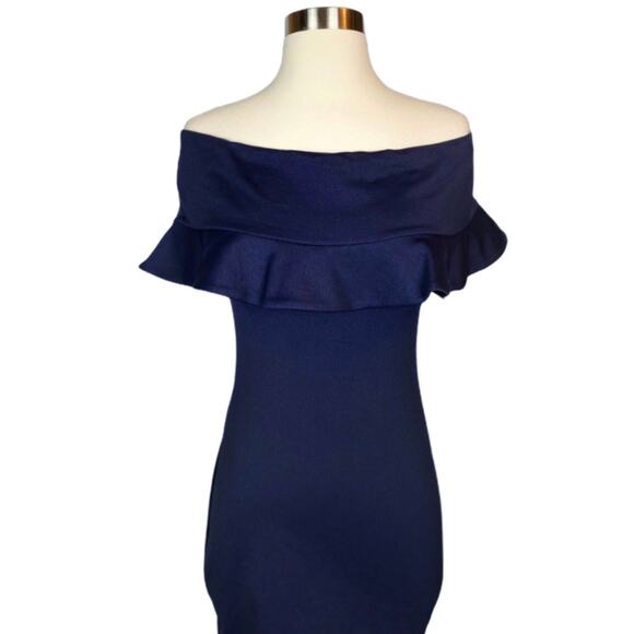 SUSANA MONACO Off Shoulder Dress Hannah Ruffles Jersey Knit Midnight Navy XS NWT - Picture 1 of 10